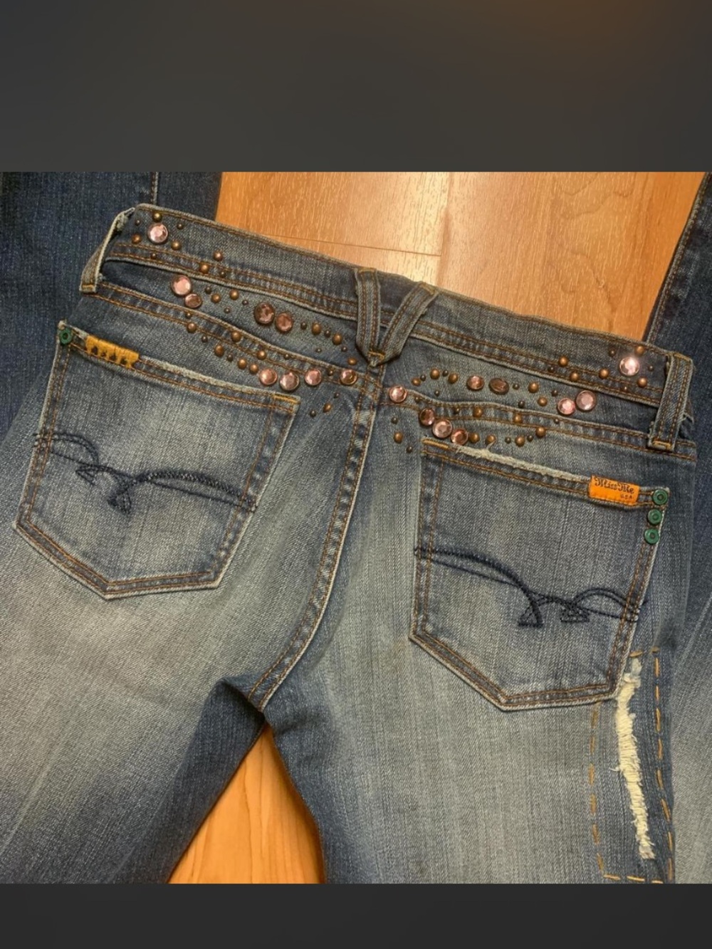 Studded rhinestone flared lowrise miss me jeans